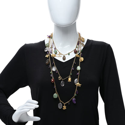 Chanel Pearl Beaded CC Multi Strand Animal Charm Necklace Gold Multicolor 3 of 4