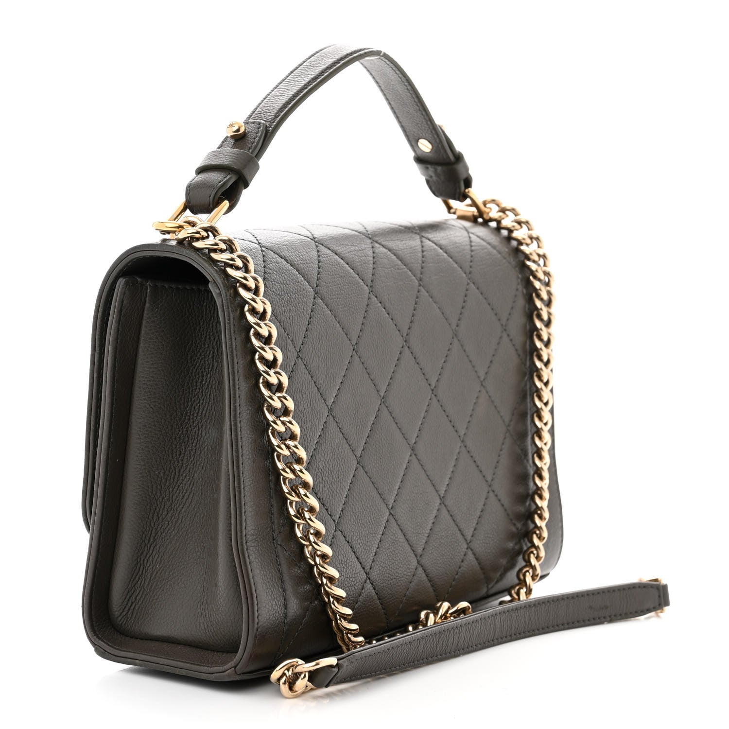 Chanel Grained Calfskin Quilted Medium Label Click Flap Bag Khaki 3 of 10