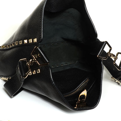 Valentino Garavani Pebbled Calfskin Small Rockstud Flip-Lock Messenger Bag Black 5 of 8