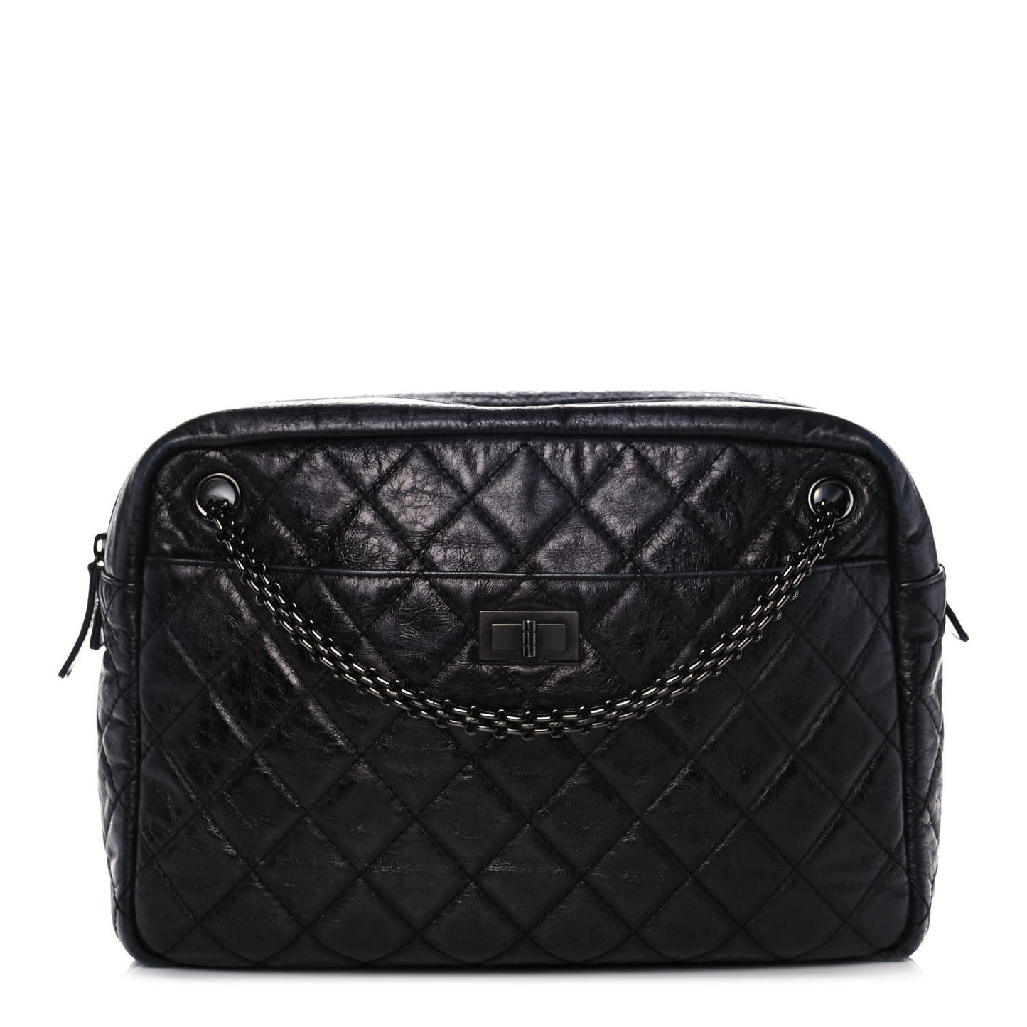 Metallic Aged Calfskin Quilted Large Reissue Camera Case Black