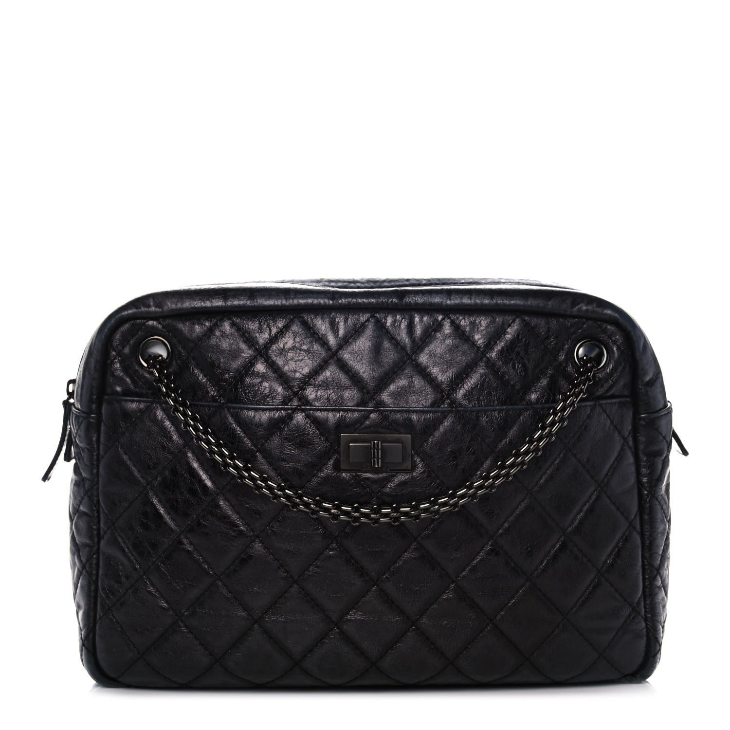 Chanel Metallic Aged Calfskin Quilted Large Reissue Camera Case Black 1 of 11