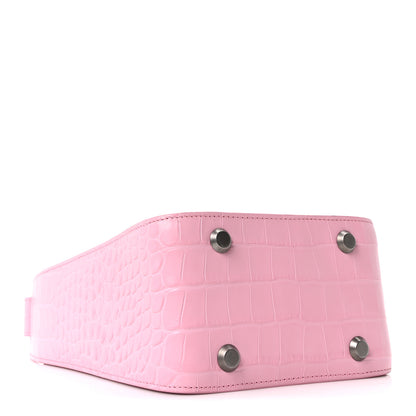 Balenciaga Calfskin Logo Crocodile Embossed XS Tool 2.0 North-South Tote Candy Pink White 5 of 11