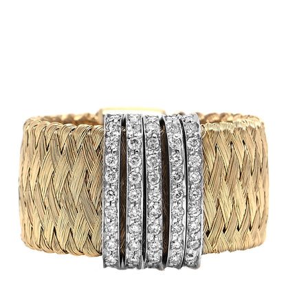 Roberto Coin 18K Yellow White Gold Diamond Wide Silk Mesh Ring 53 6.25 1 of 4