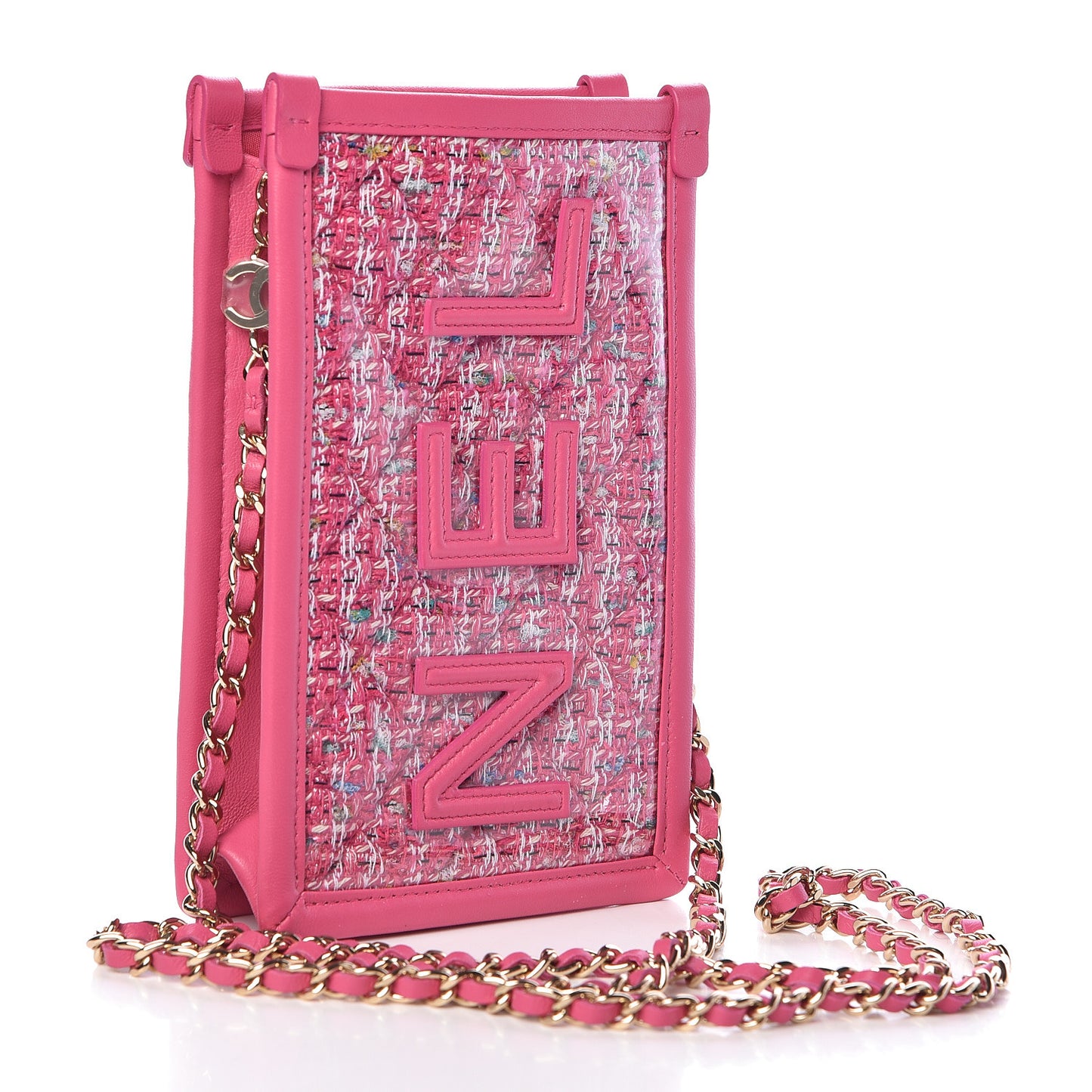 Tweed PVC Lambskin Clutch With Chain Pink
