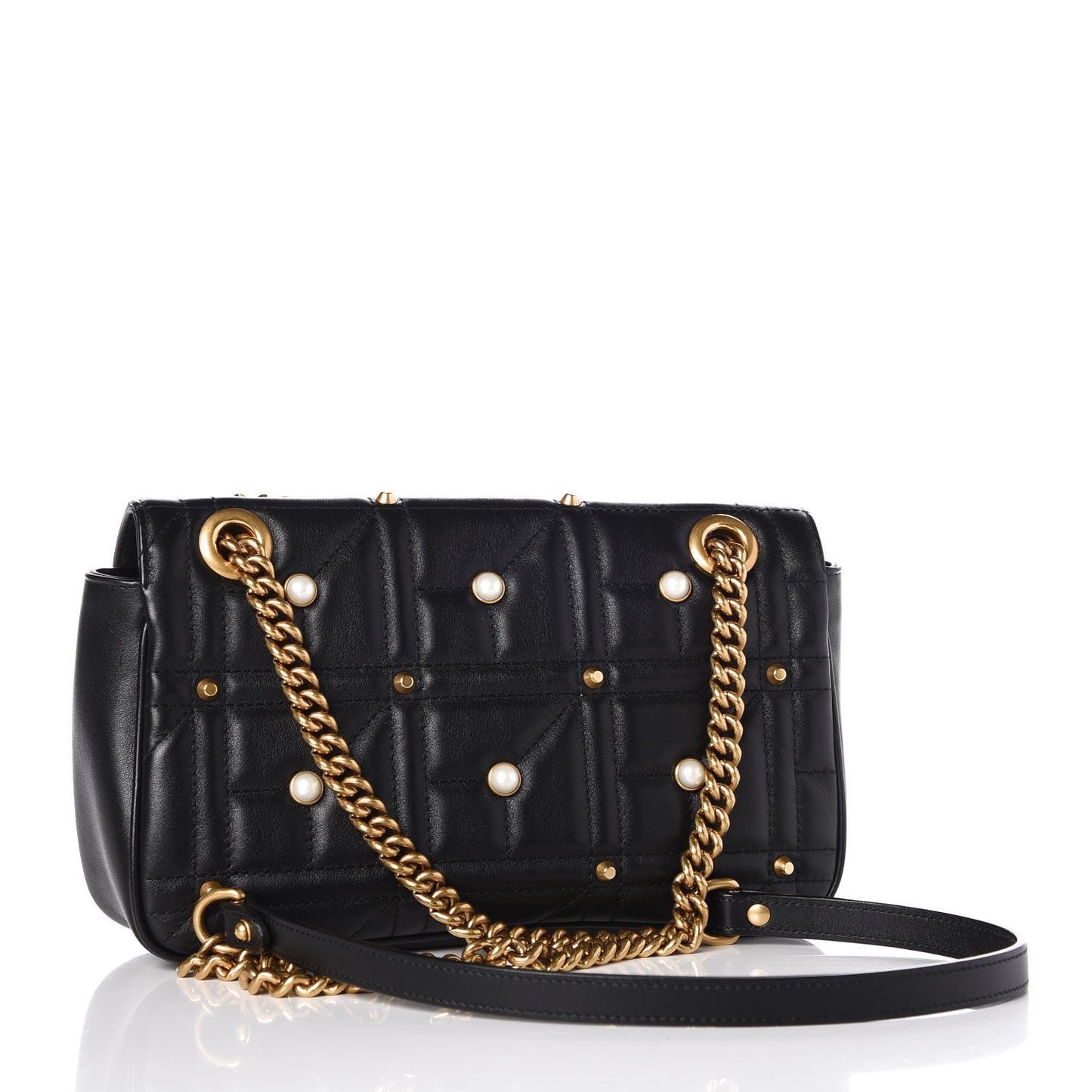 Calfskin Matelasse Studded Small Pearly GG Marmont Shoulder Bag Black