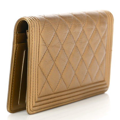 Chanel Metallic Aged Calfskin Quilted Boy Yen Wallet Gold 3 of 16