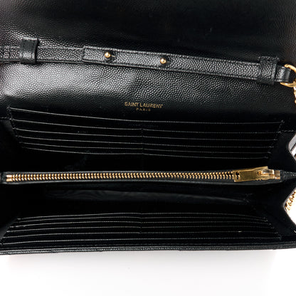Saint Laurent Grain De Poudre Matelasse Chevron Monogram Chain Wallet Black 5 of 10