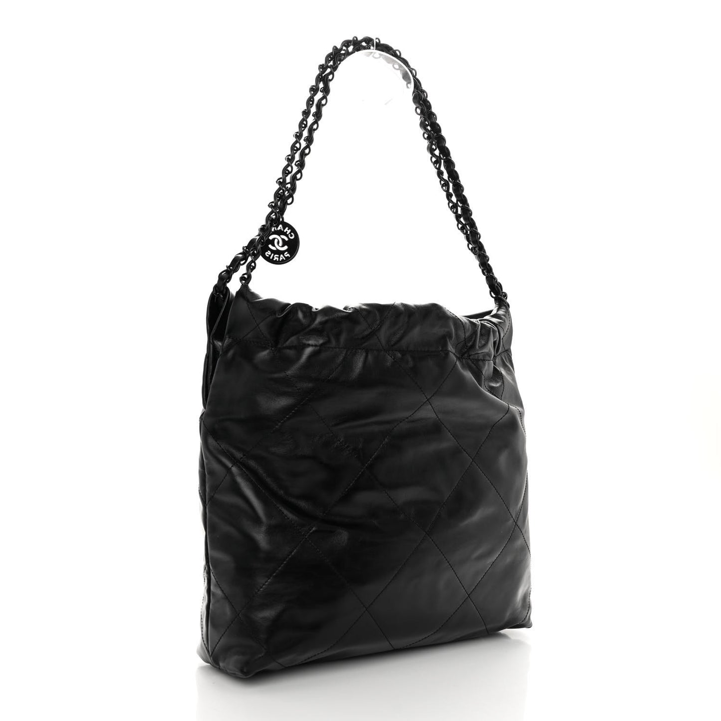 Shiny Calfskin Quilted Small Chanel 22 So Black