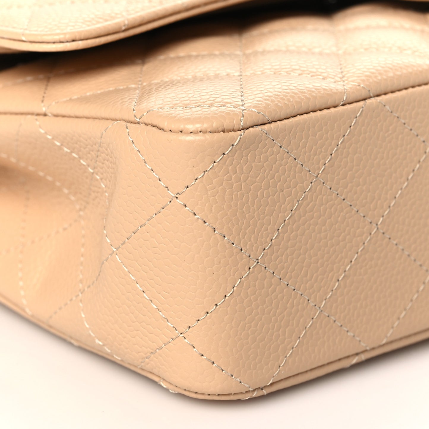 Caviar Quilted Medium Double Flap Beige