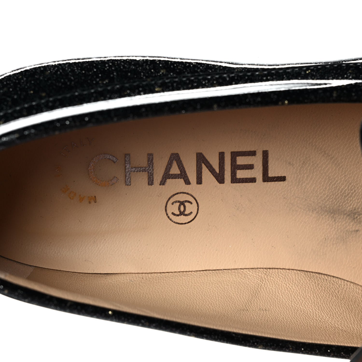 Chanel Patent Crackled Calfskin CC Mocassin Loafers 38 Black 7 of 10