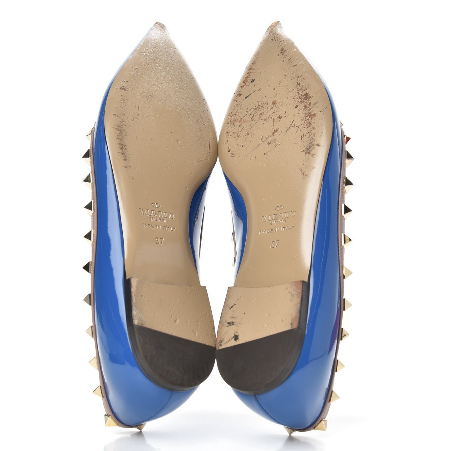 Patent Nappa Rockstud Ballerina Flats 37 Indaco Poudre