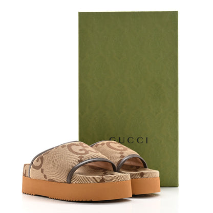 Gucci Monogram Jumbo GG Nappa Samoa Platform 40mm Slide Sandals 35 Camel Ebony New Acero 11 of 11