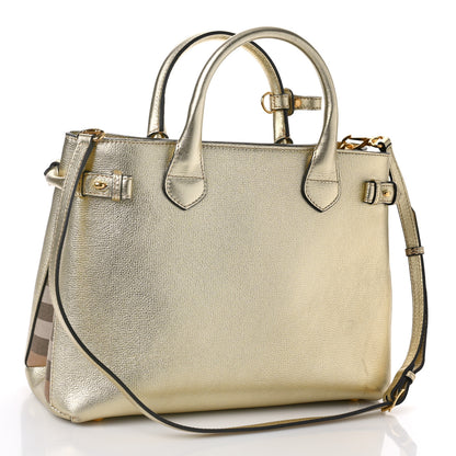 Burberry Metallic Grainy Calfskin House Check Medium Banner Tote Gold 3 of 9