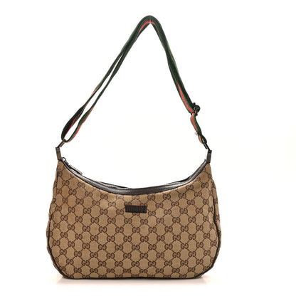 Gucci Monogram Web Medium Half Moon Hobo Dark Brown 1 of 9