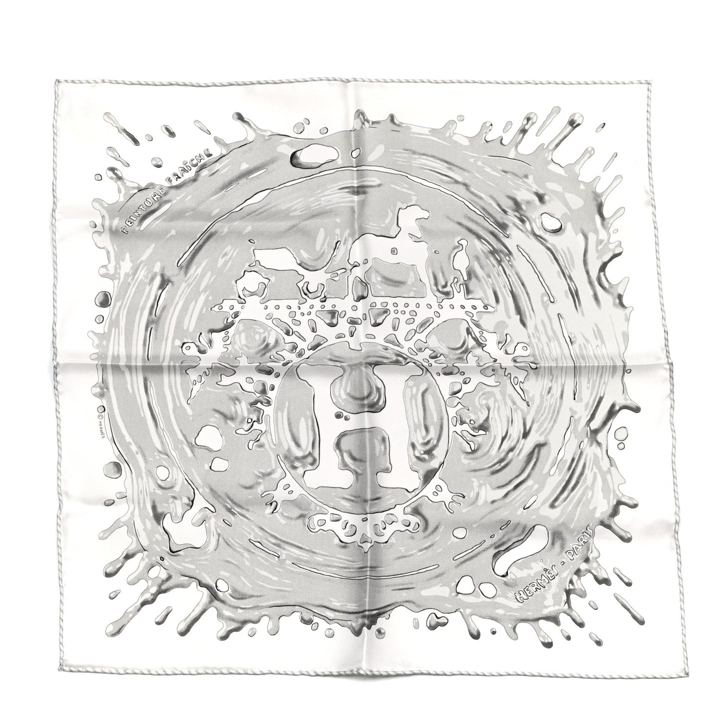 Silk Peinture Fraiche Pocket Square White Gris Perle