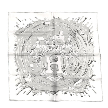 Hermes Silk Peinture Fraiche Pocket Square White Gris Perle 1 of 5