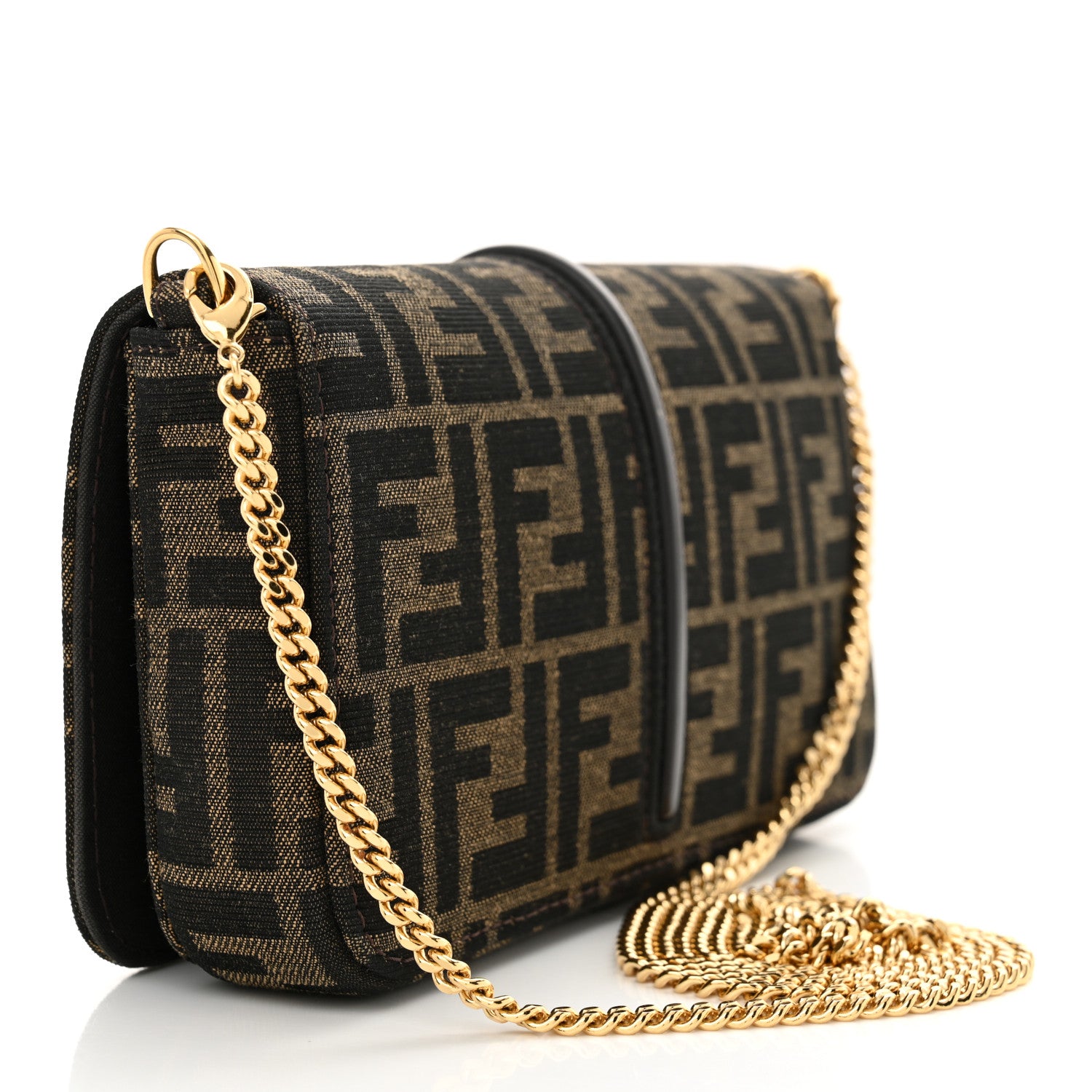 Fendi Fabric Jacquard Vitello Grace FF 1974 Fendigraphy Wallet On Chain Tobacco Moro Ebano 4 of 11