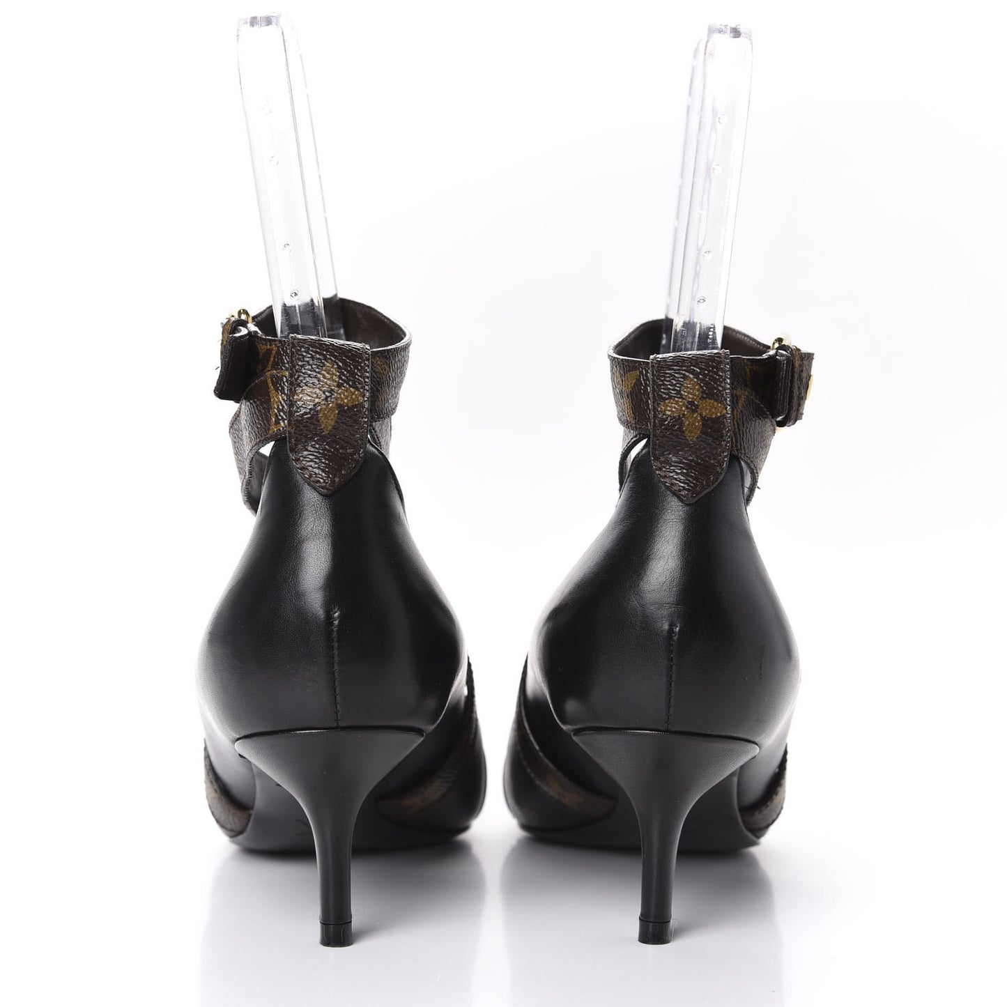 Calfskin Patent Monogram Cross Strap Pumps 39 Black