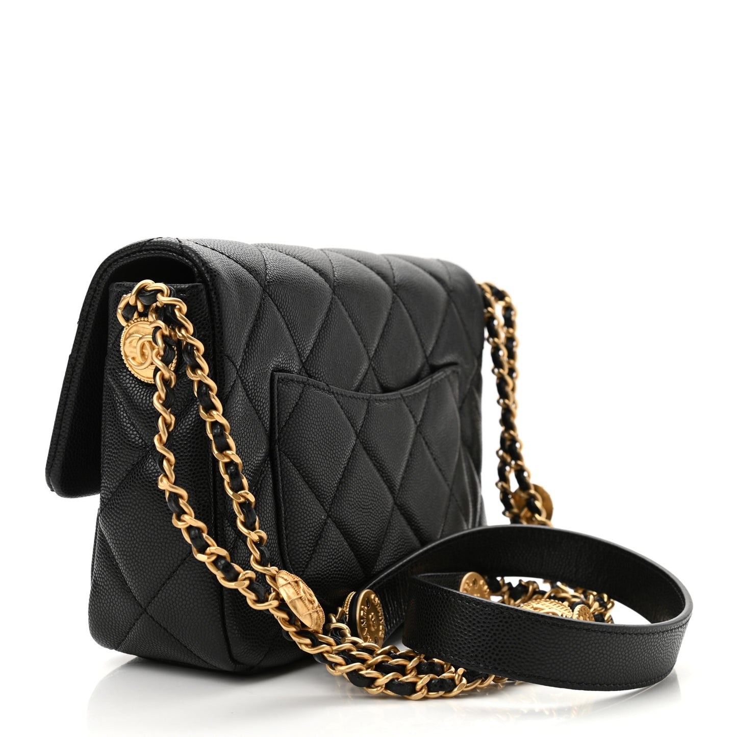 Caviar Quilted Small Twist Your Buttons Flap Black