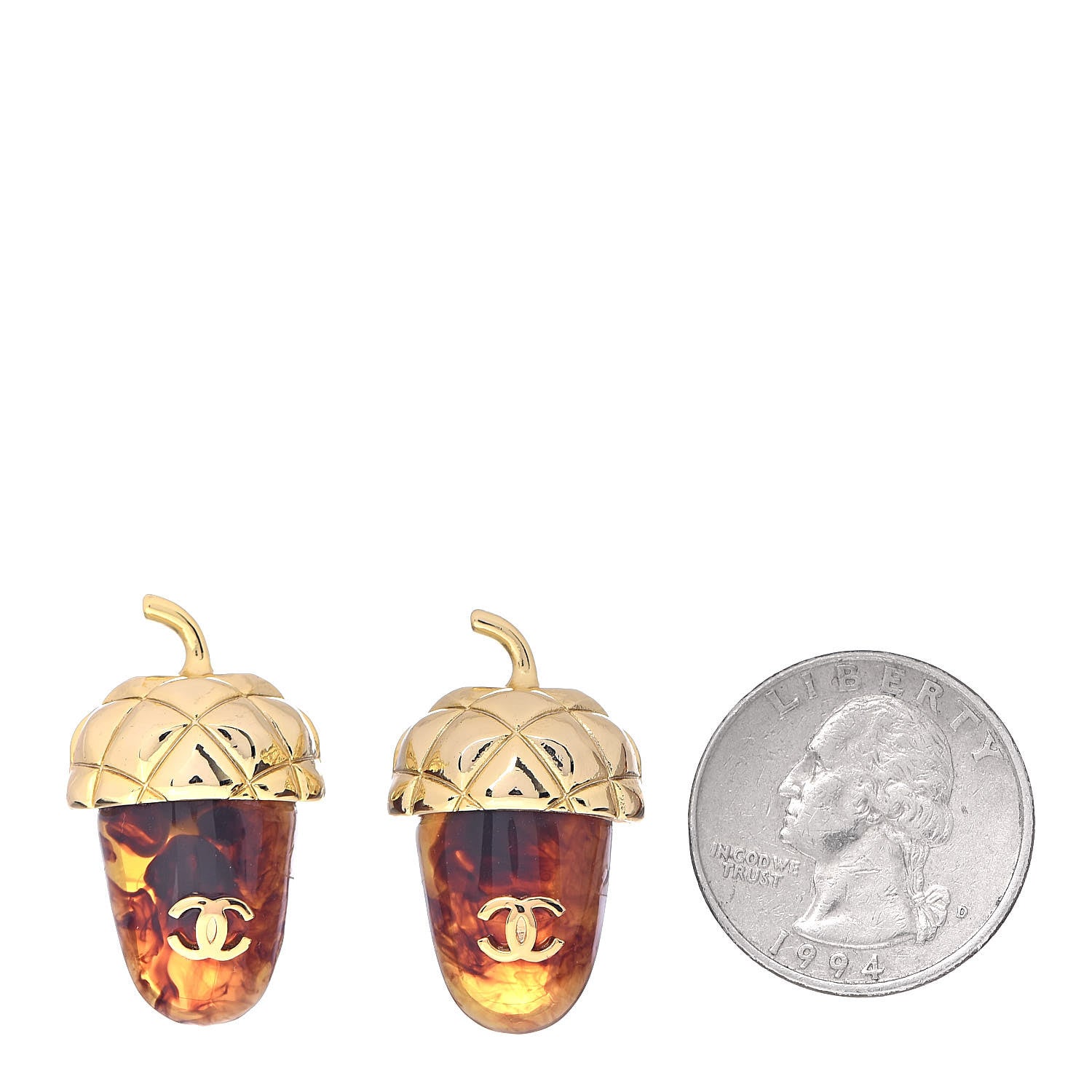 Chanel Resin CC Acorn Earrings Brown Gold 2 of 4