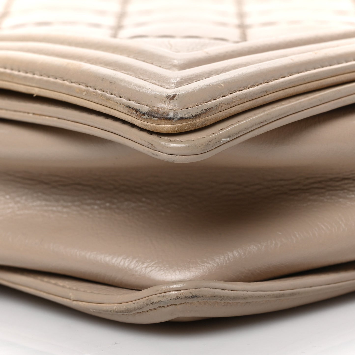 Calfskin Double Stitch Large Boy Flap Beige
