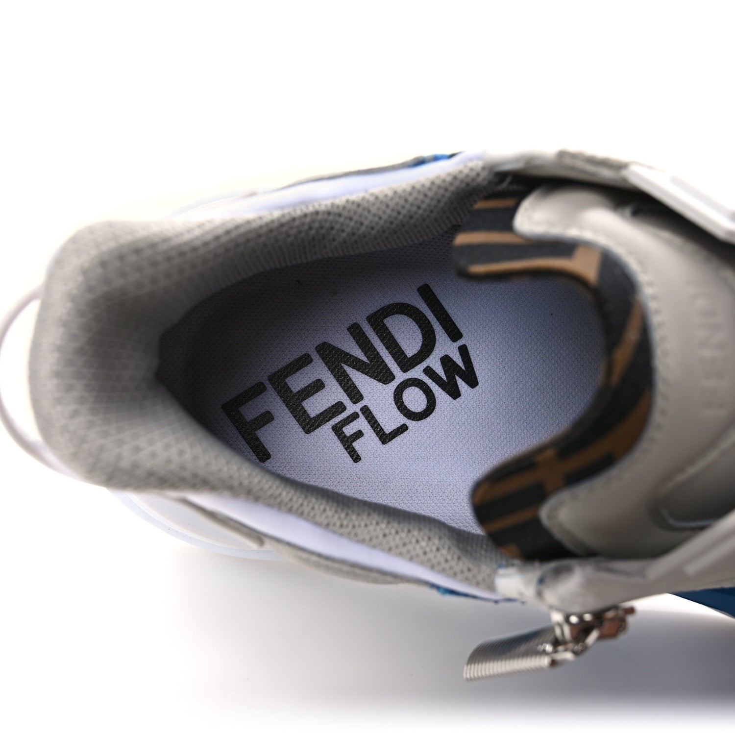 Fendi Elaphe Vitello Fabric FF Mens Fendi Flow Low Top Sneakers 10 True Blue Ghiaccio Tabacco Black 8 of 9
