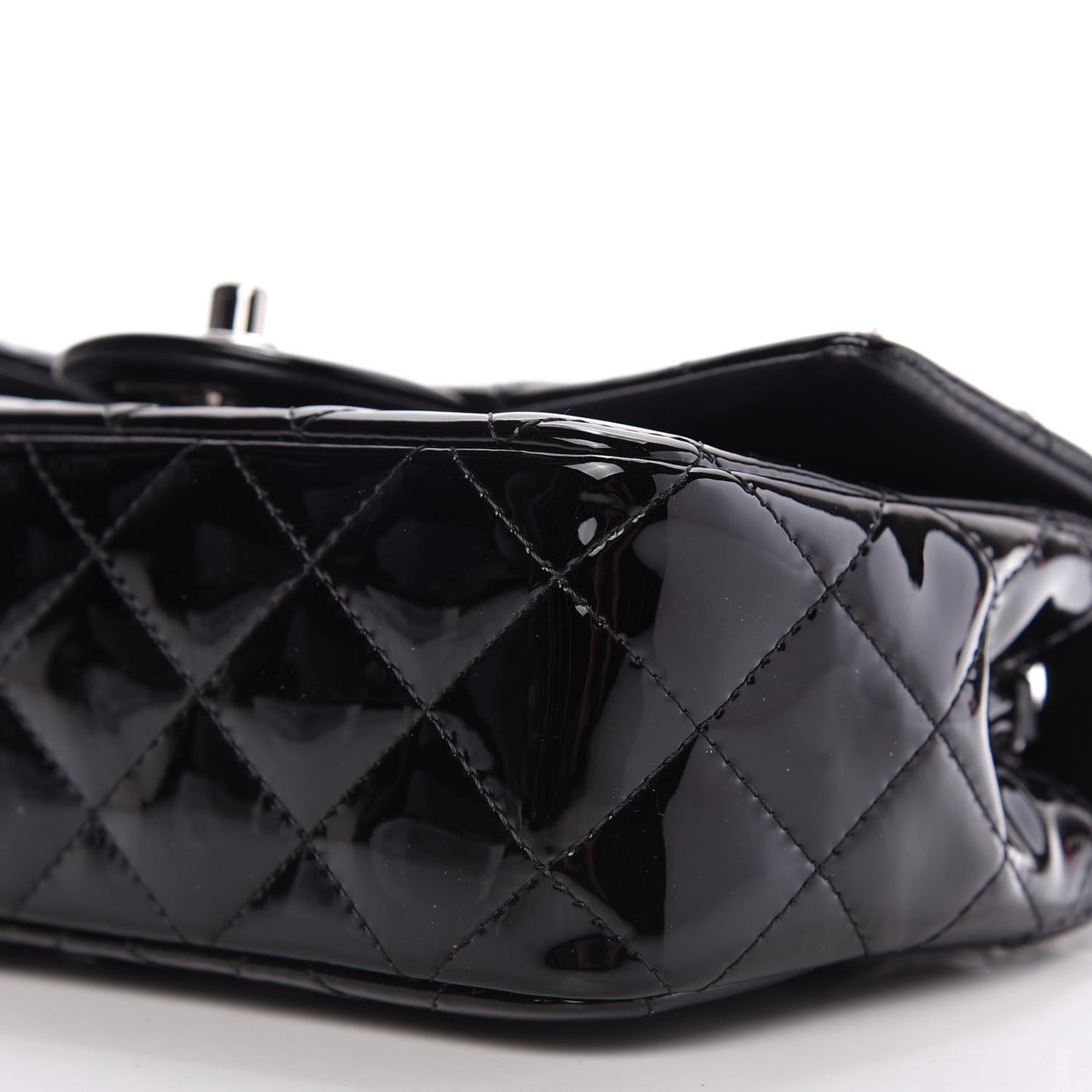 Patent Calfskin Quilted Mini Rectangular Flap Black