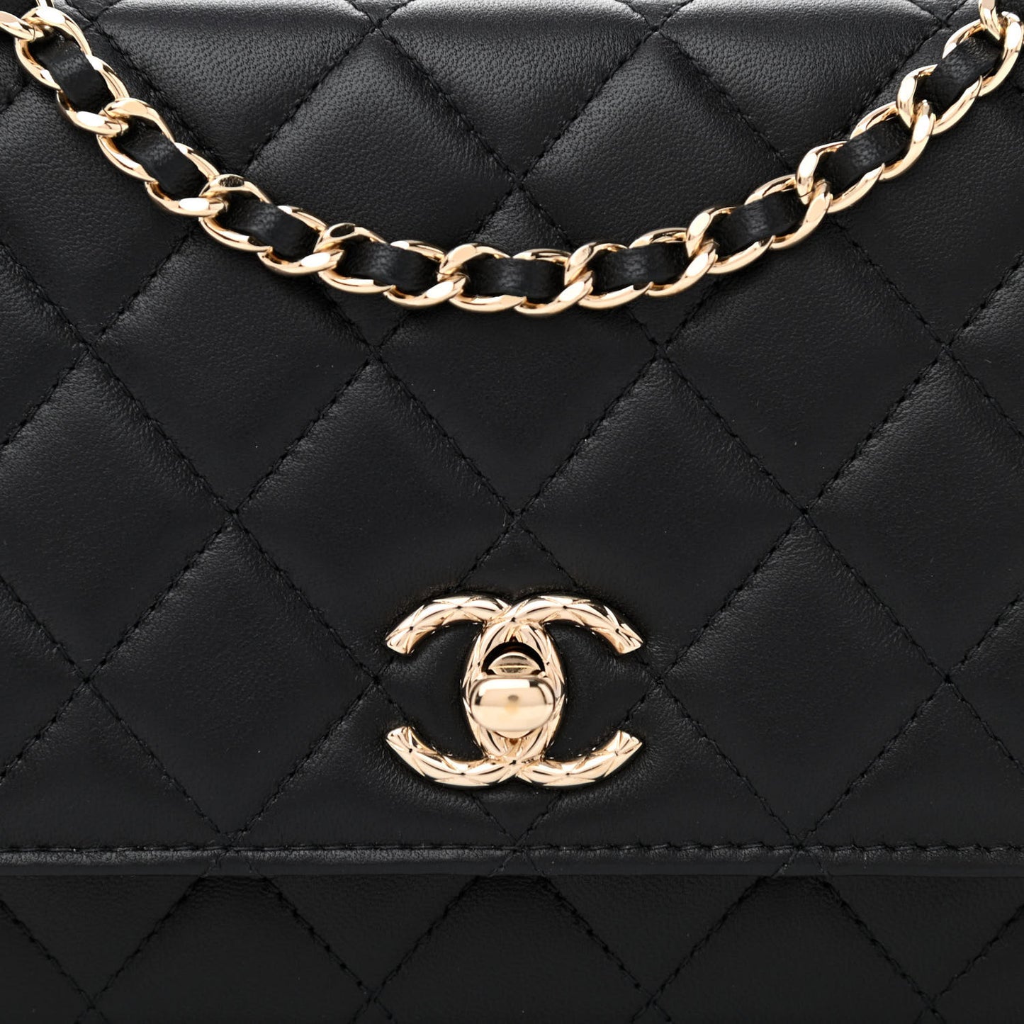 Lambskin Quilted Trendy CC Wallet On Chain WOC Black