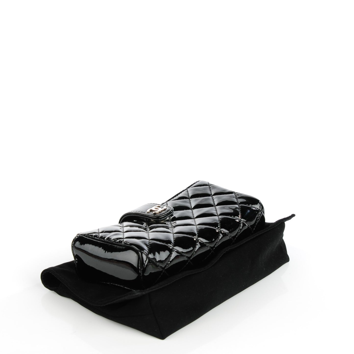 Patent Quilted Mini Phone Holder Clutch Black