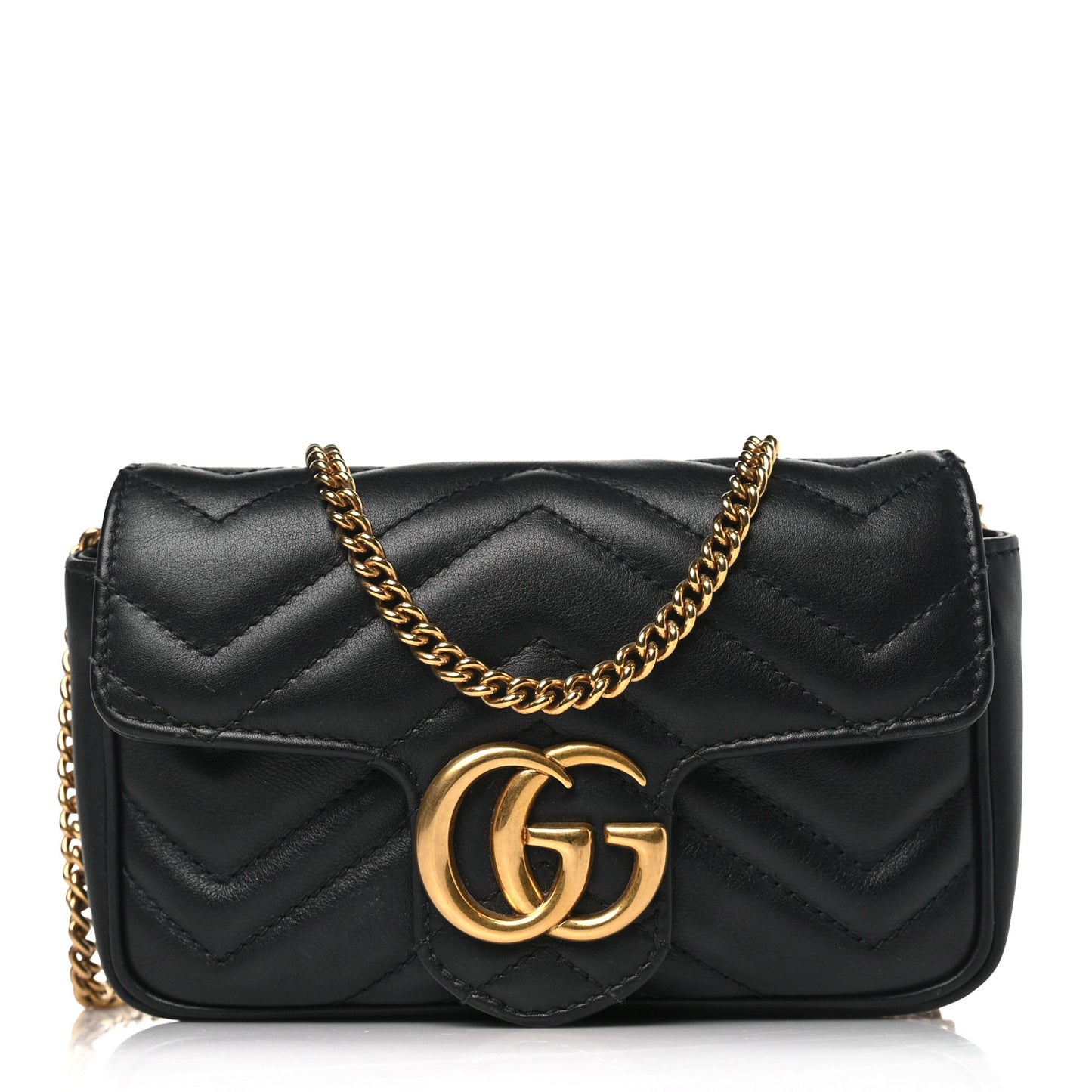 Calfskin Matelasse Super Mini GG Marmont Shoulder Bag Black