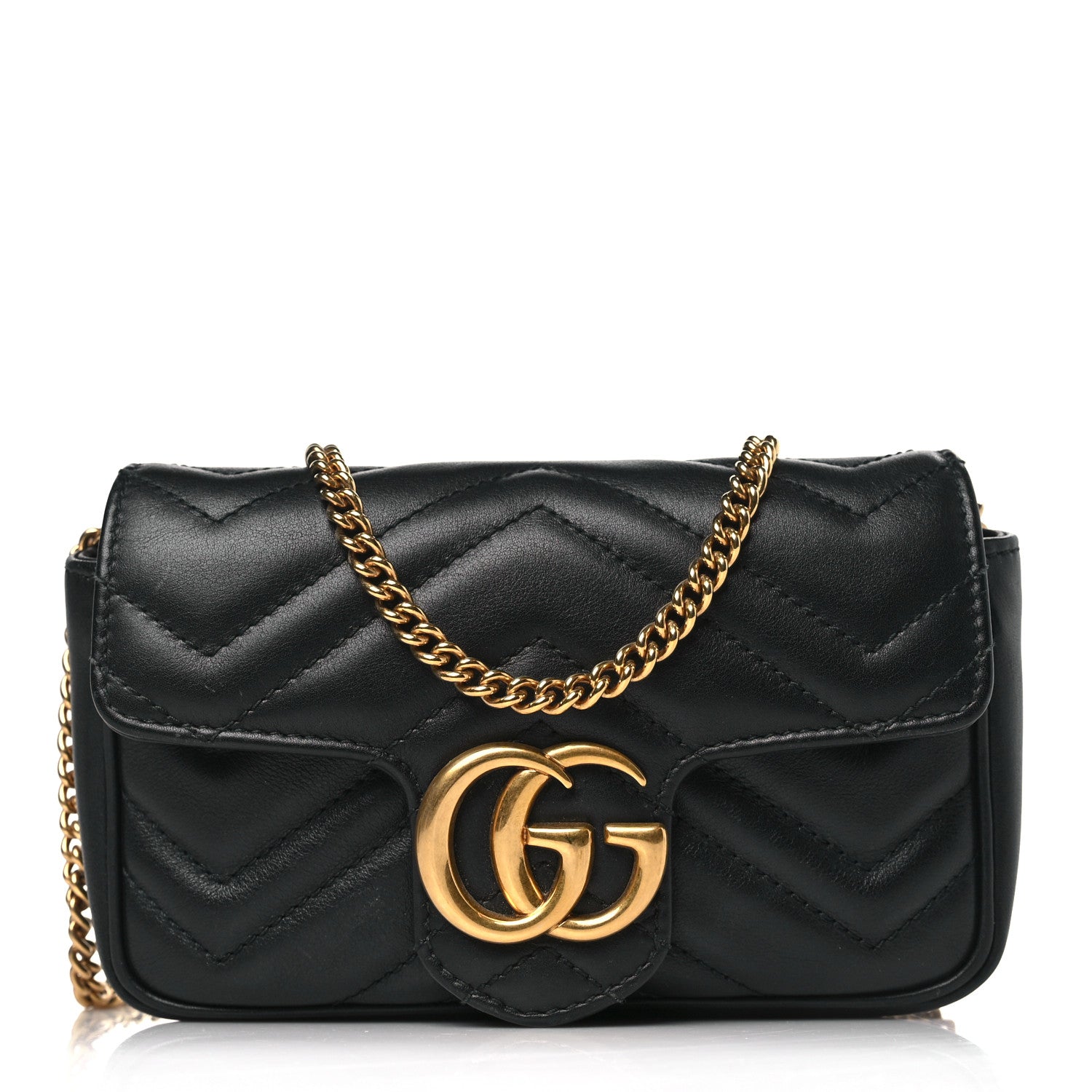 Gucci Calfskin Matelasse Super Mini GG Marmont Shoulder Bag Black 1 of 9