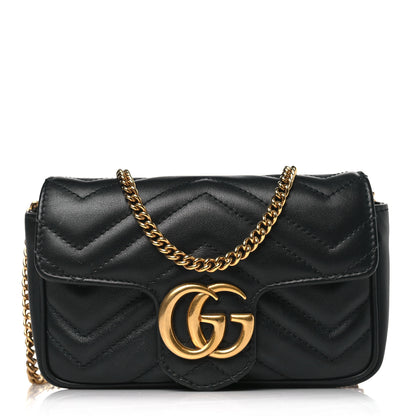Gucci Calfskin Matelasse Super Mini GG Marmont Shoulder Bag Black 1 of 9