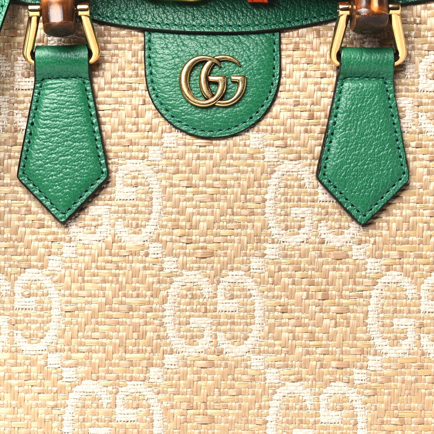 Gucci Raffia Textured Dollar Calfskin Web GG Monogram Small Diana Tote Bag Natural White New Shamarock Deep Orange 7 of 9