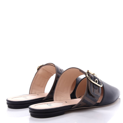 Fendi Vitello FF Embossed Buckle Flat Mules 37 Maya Black 4 of 10