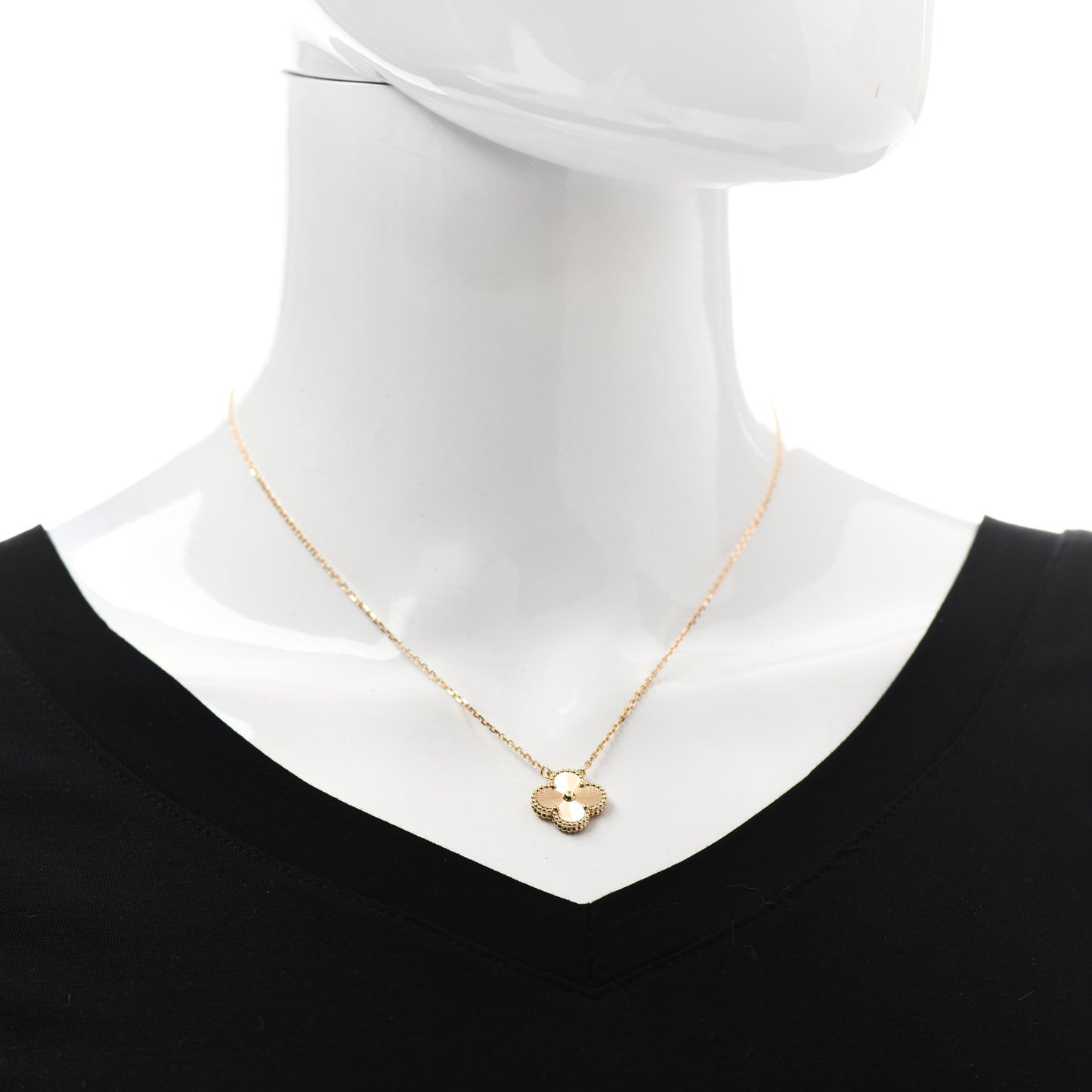 18K Yellow Gold Guilloche Vintage Alhambra Pendant Necklace