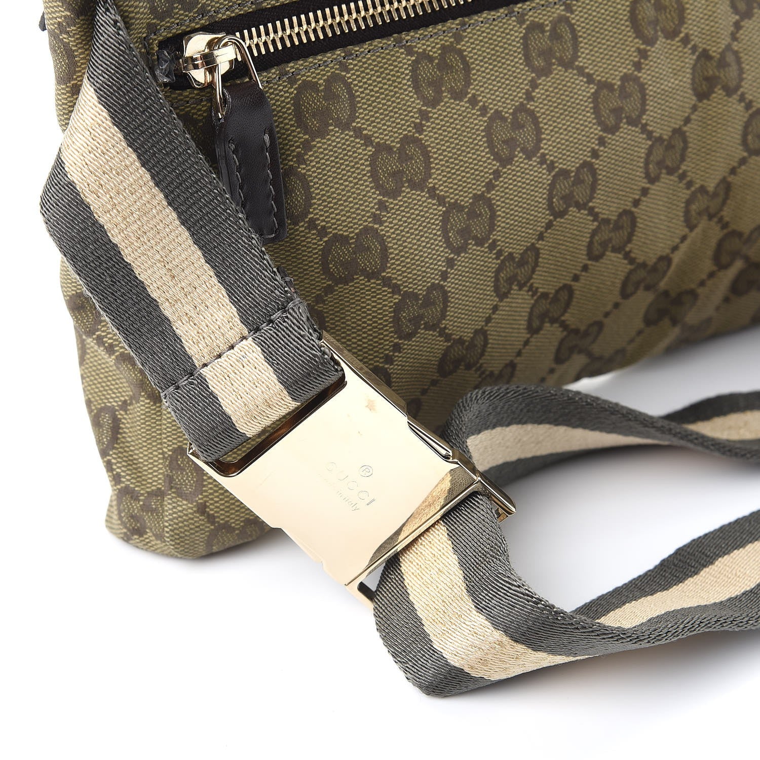 Gucci GG Monogram Web Double Pocket Belt Bag Green Dark Brown 8 of 11