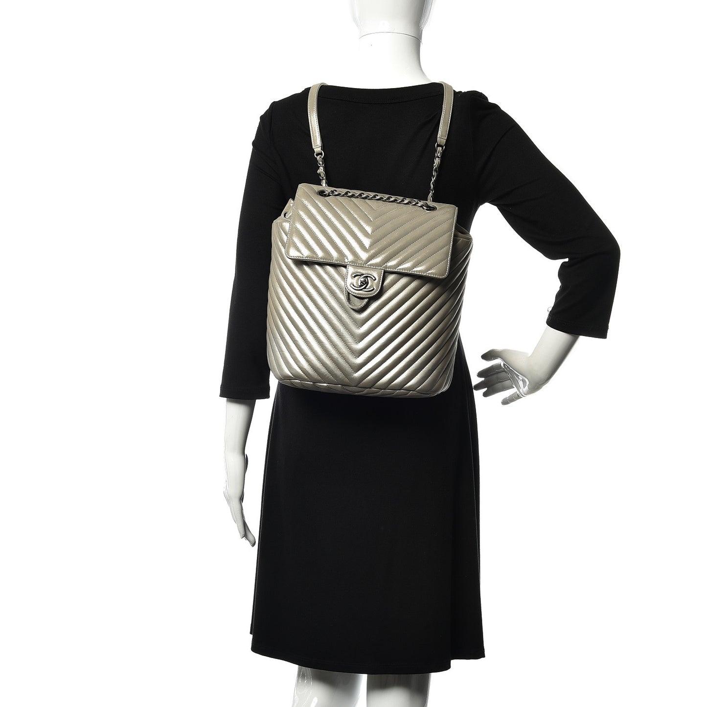 Metallic Calfskin Chevron Quilted Small Urban Spirit Backpack Silver