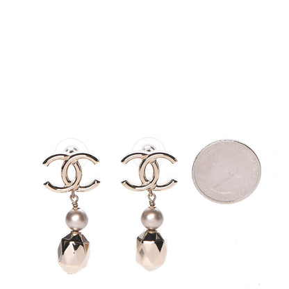 Chanel Metal Bead Pearl CC Drop Earrings Golden Pearly White 2 of 5