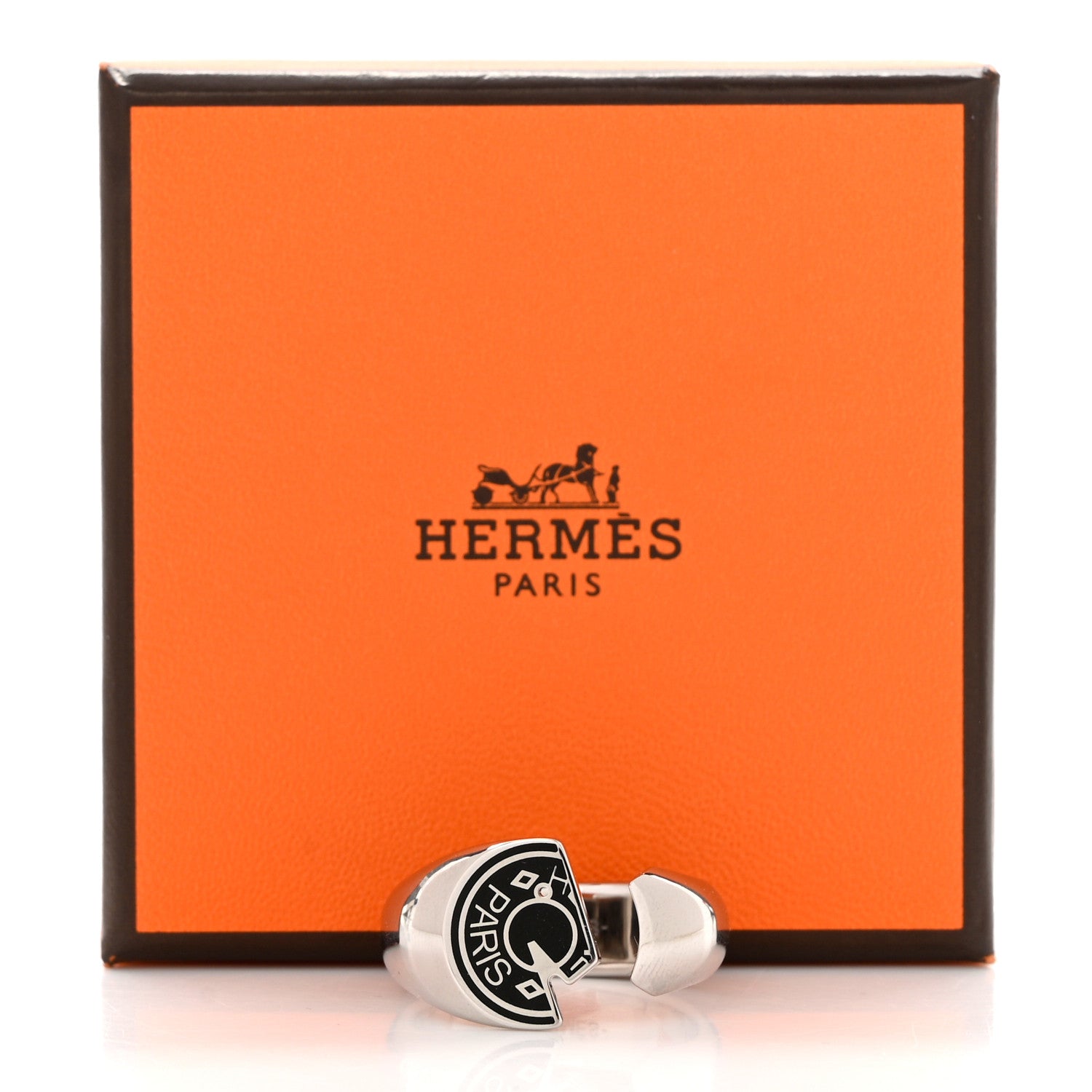 Hermes Stainless Steel Men's Carrousel Ring 64 Black 6 of 6
