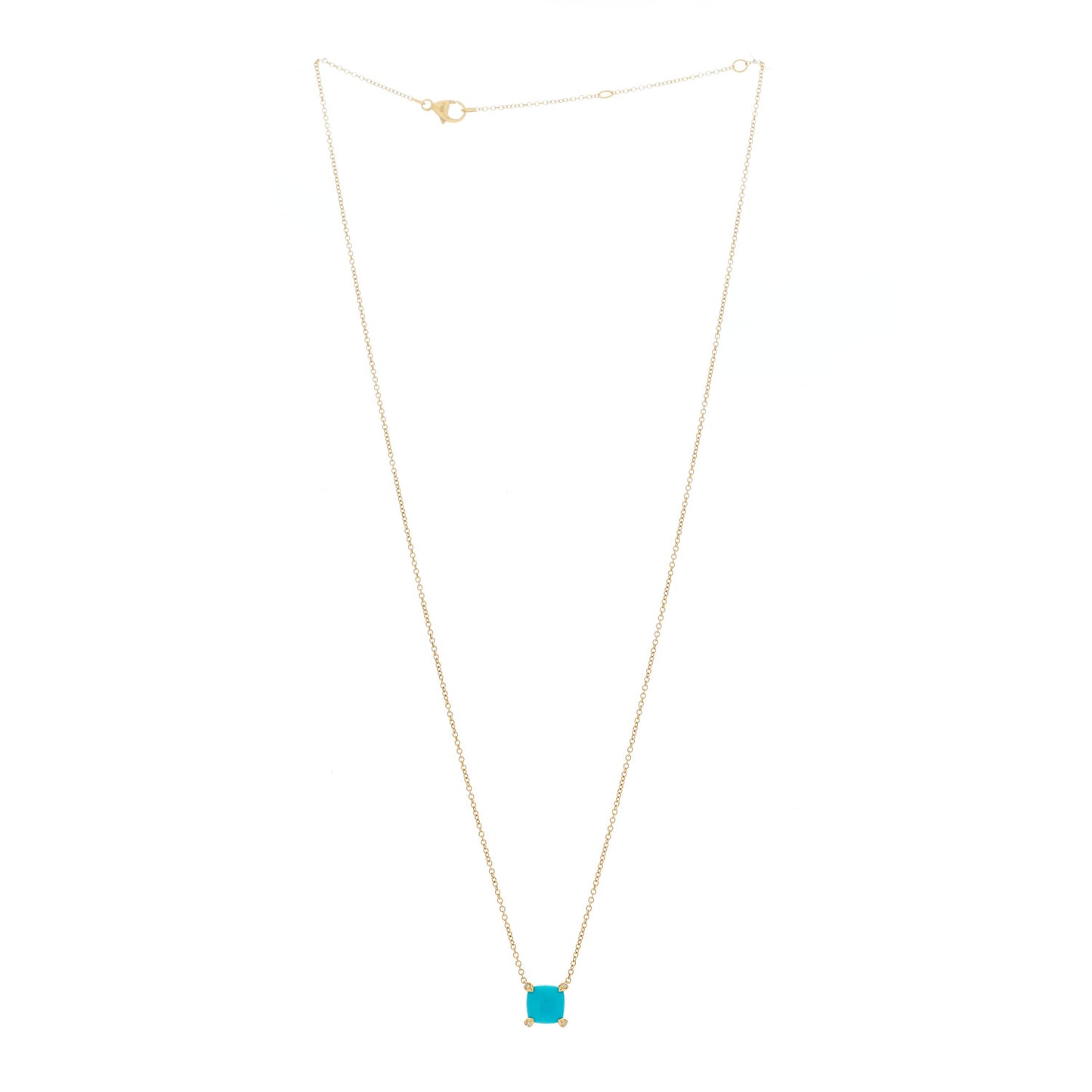 18K Yellow Gold Diamond Turquoise 7mm Petite Chatelaine Pendant Necklace