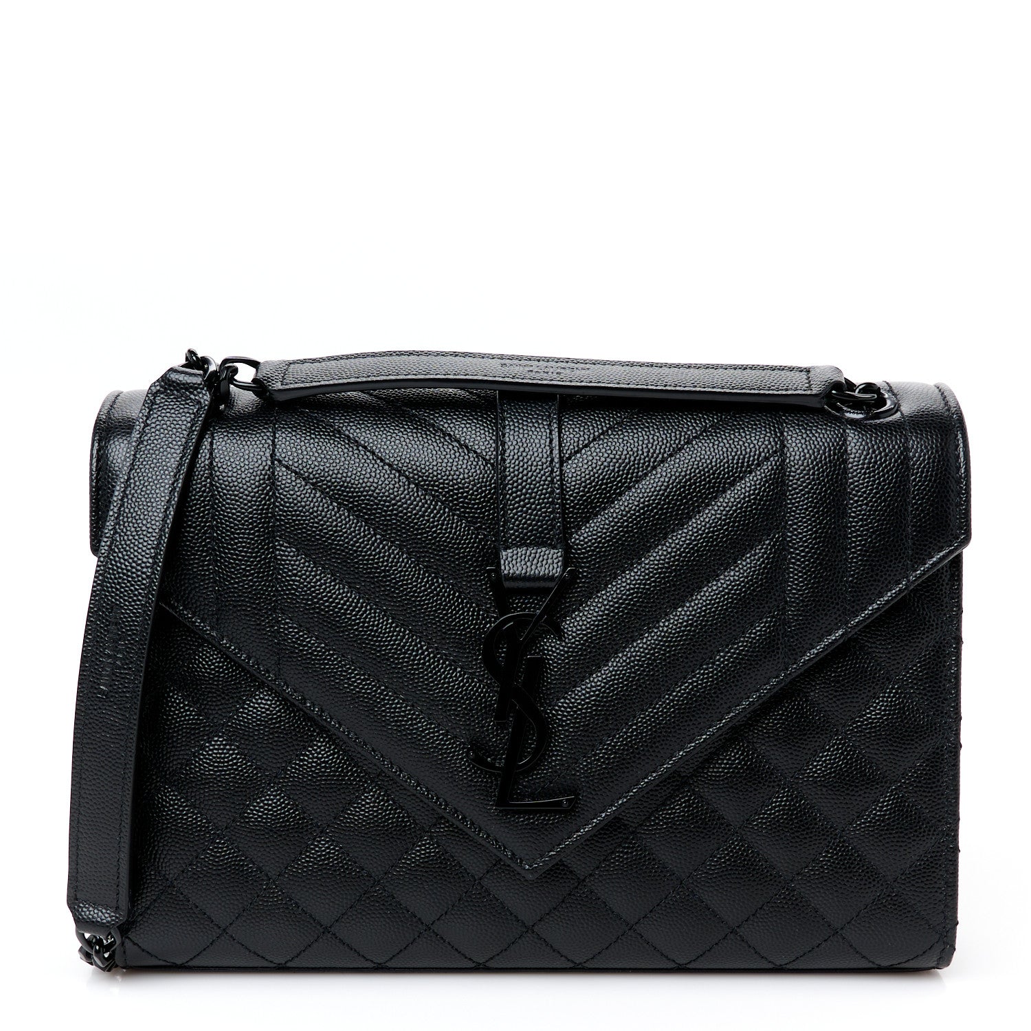 Saint Laurent Grain De Poudre Textured Mixed Matelasse Triquilt Medium Monogram Monochrome Satchel Black 1 of 11