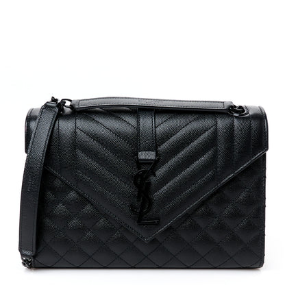 Saint Laurent Grain De Poudre Textured Mixed Matelasse Triquilt Medium Monogram Monochrome Satchel Black 1 of 11