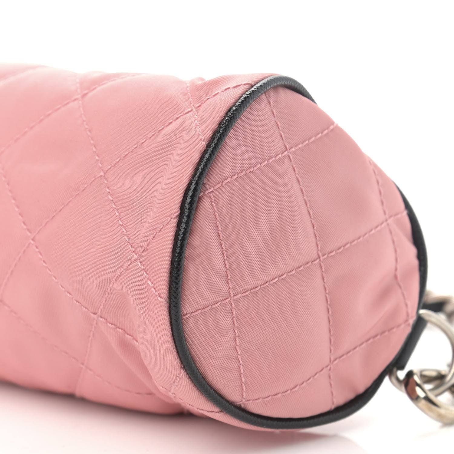 Prada Tessuto Nylon Saffiano Impunturato Quilted Barrel Pochette Pink Black 10 of 12