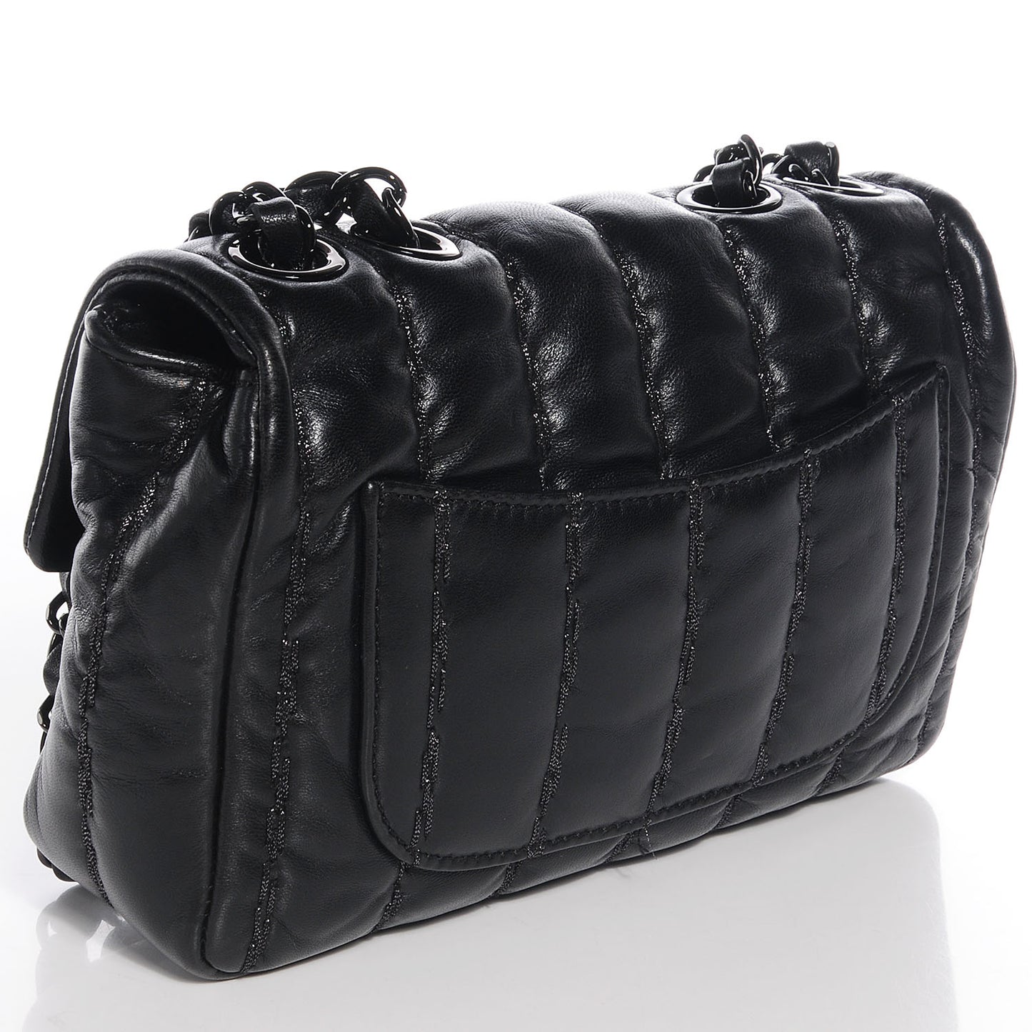 Lambskin Vertical Stitch Small Flap Black