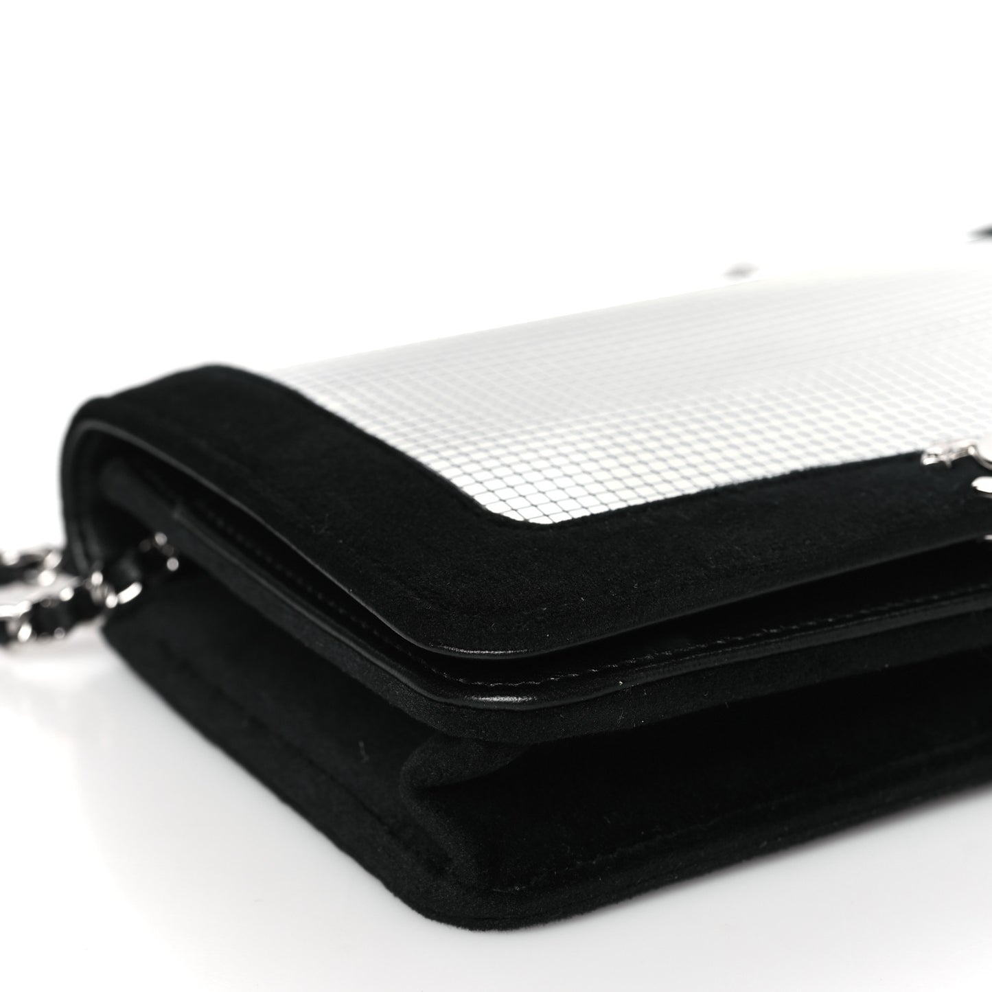 Velvet Mirror Embellished Boy Wallet On Chain WOC Argent