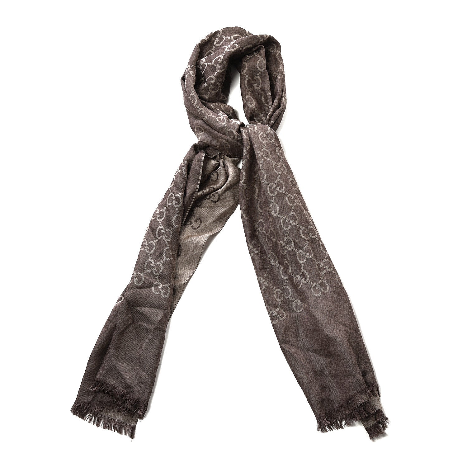 Gucci Wool Silk Monogram Scarf Brown 1 of 4