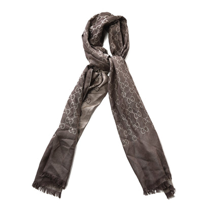 Gucci Wool Silk Monogram Scarf Brown 1 of 4