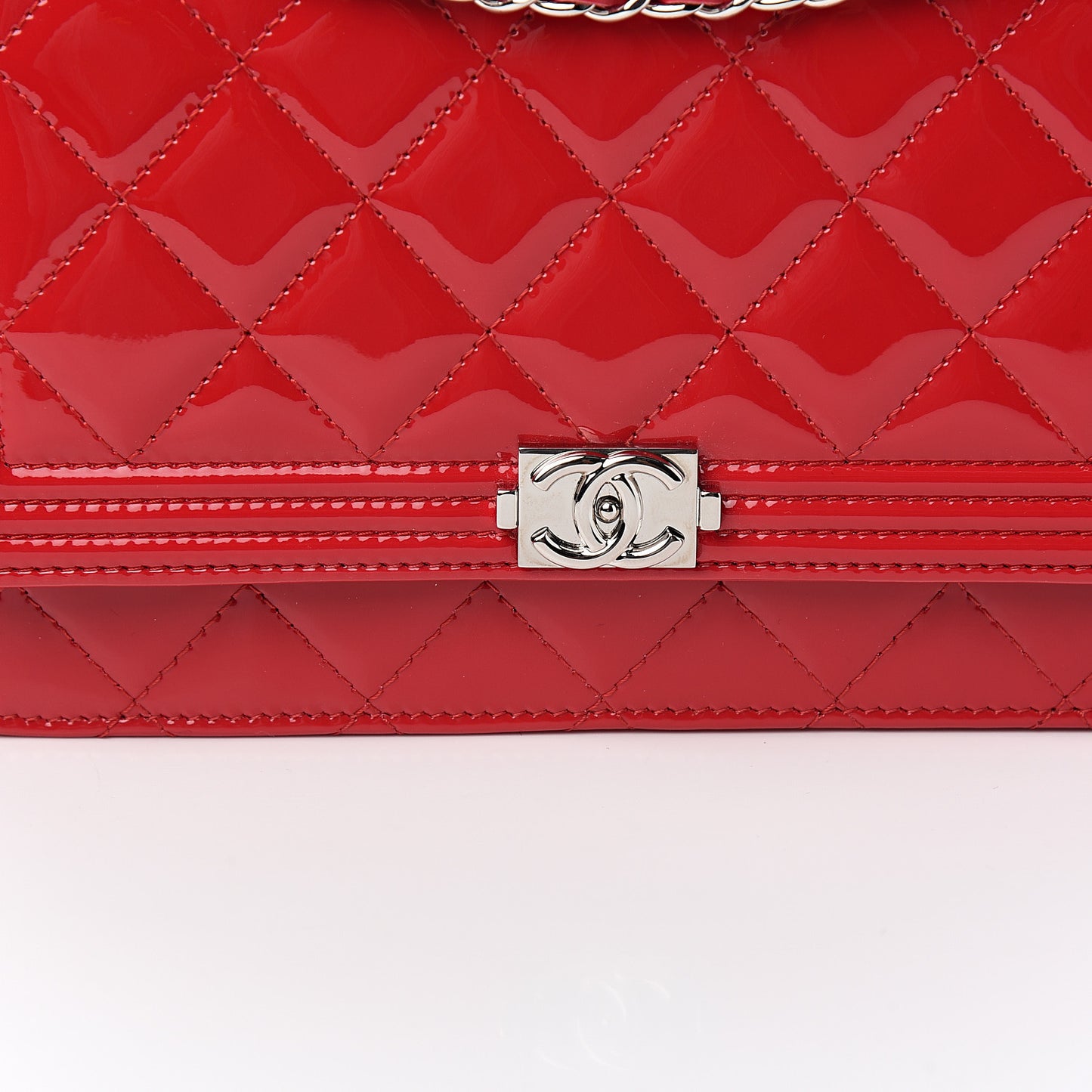 Patent Calfskin Quilted Boy Wallet On Chain WOC Red
