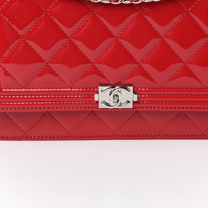 Chanel Patent Calfskin Quilted Boy Wallet On Chain WOC Red 10 of 10