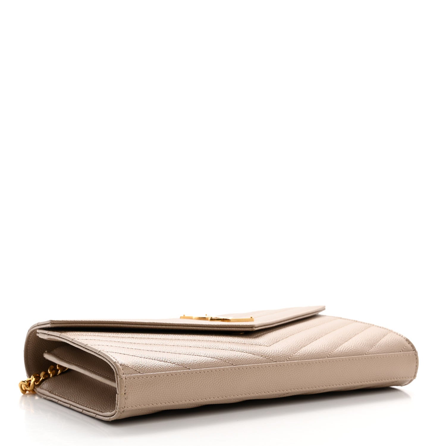 Saint Laurent Grain De Poudre Matelasse Chevron Monogram Chain Wallet Dark Beige 4 of 9
